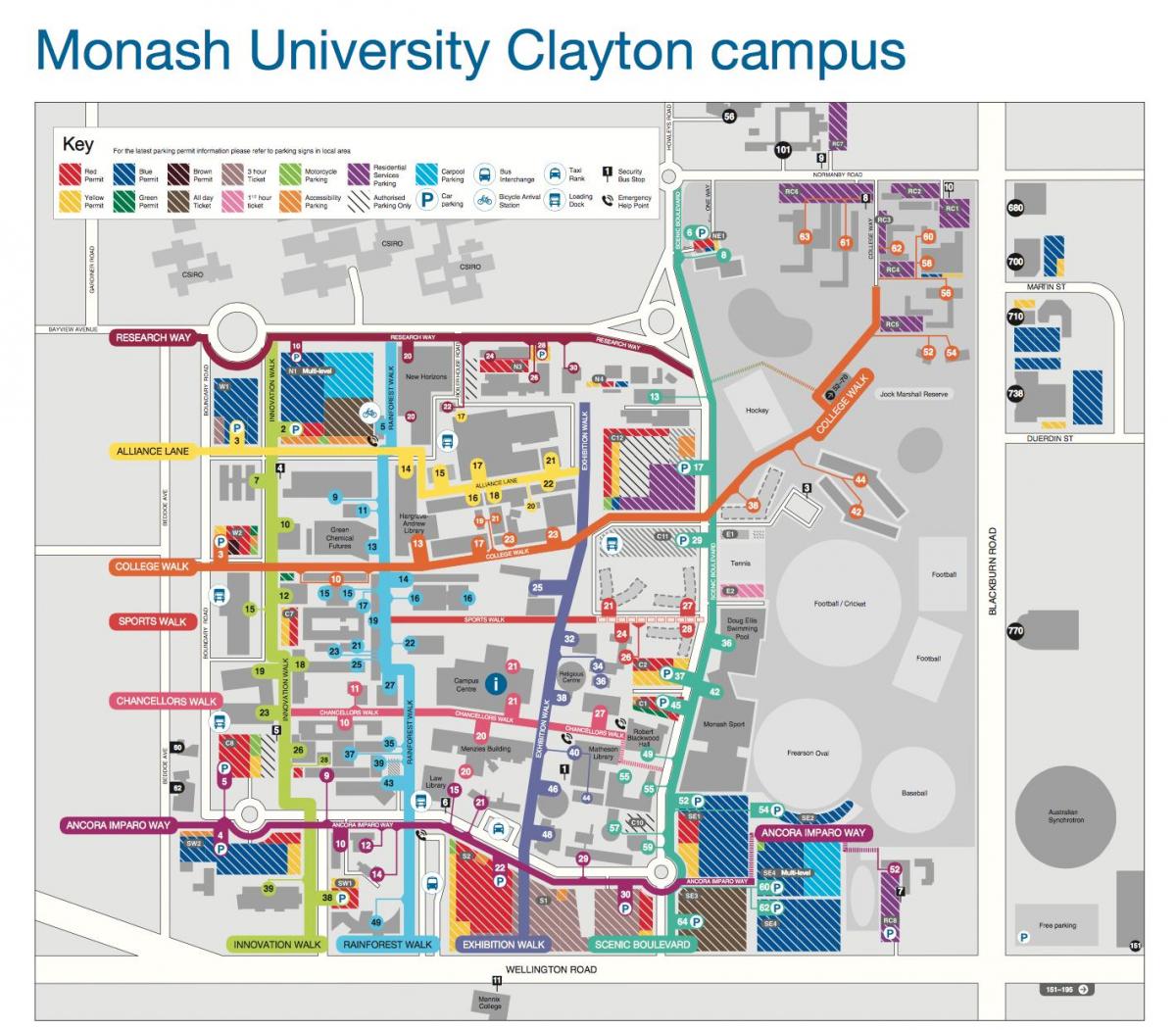 莫纳什大学的克莱顿的地图