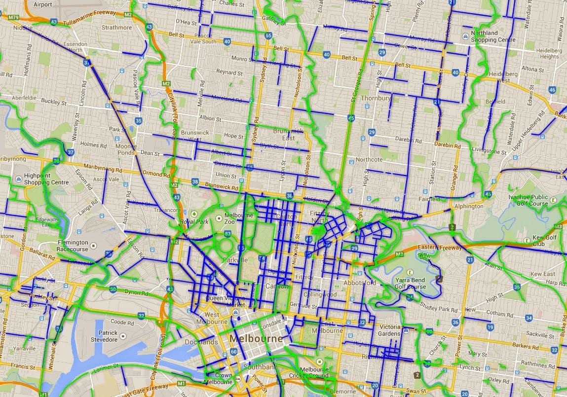 墨尔本的自行车的地图