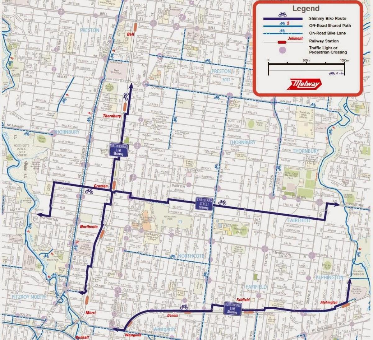 地图上的墨尔本的自行车分享