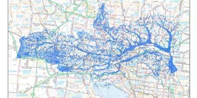 地图上的墨尔本的洪水