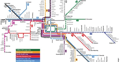 火车站地图，墨尔本